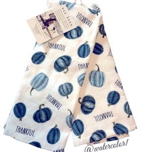 🆕 Rae Dunn THANKFUL Pumpkin Kitchen Towels 2 Pack